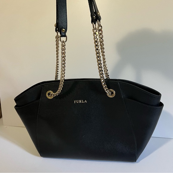 Furla Black Shoulder Bag with Gold Chain - Picture 12 of 16